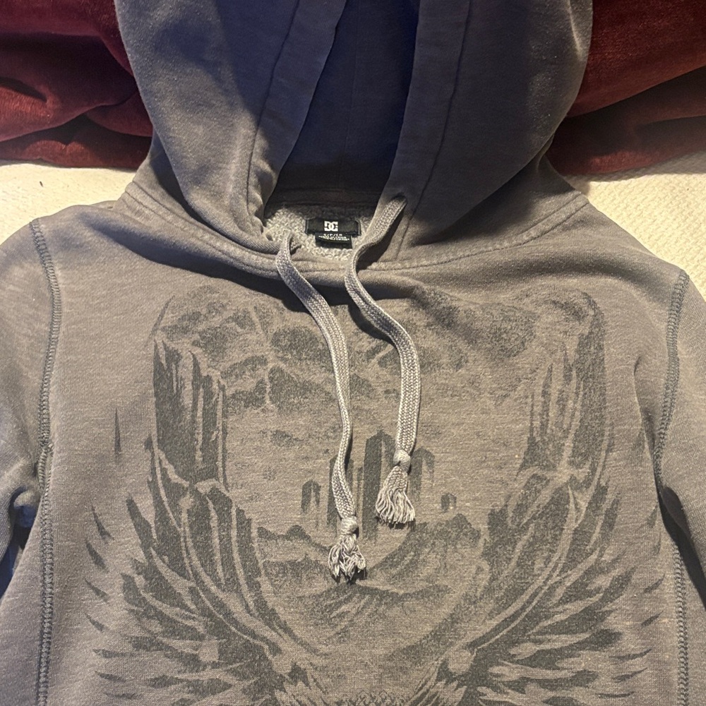 DC Charcoal Hoodie with Winged Graphic
